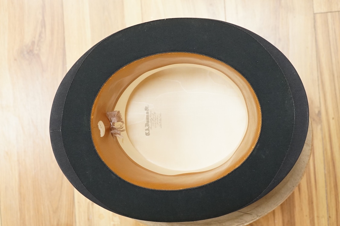 A G A Dunn and Co brushed silk black top hat, boxed, 16cm high